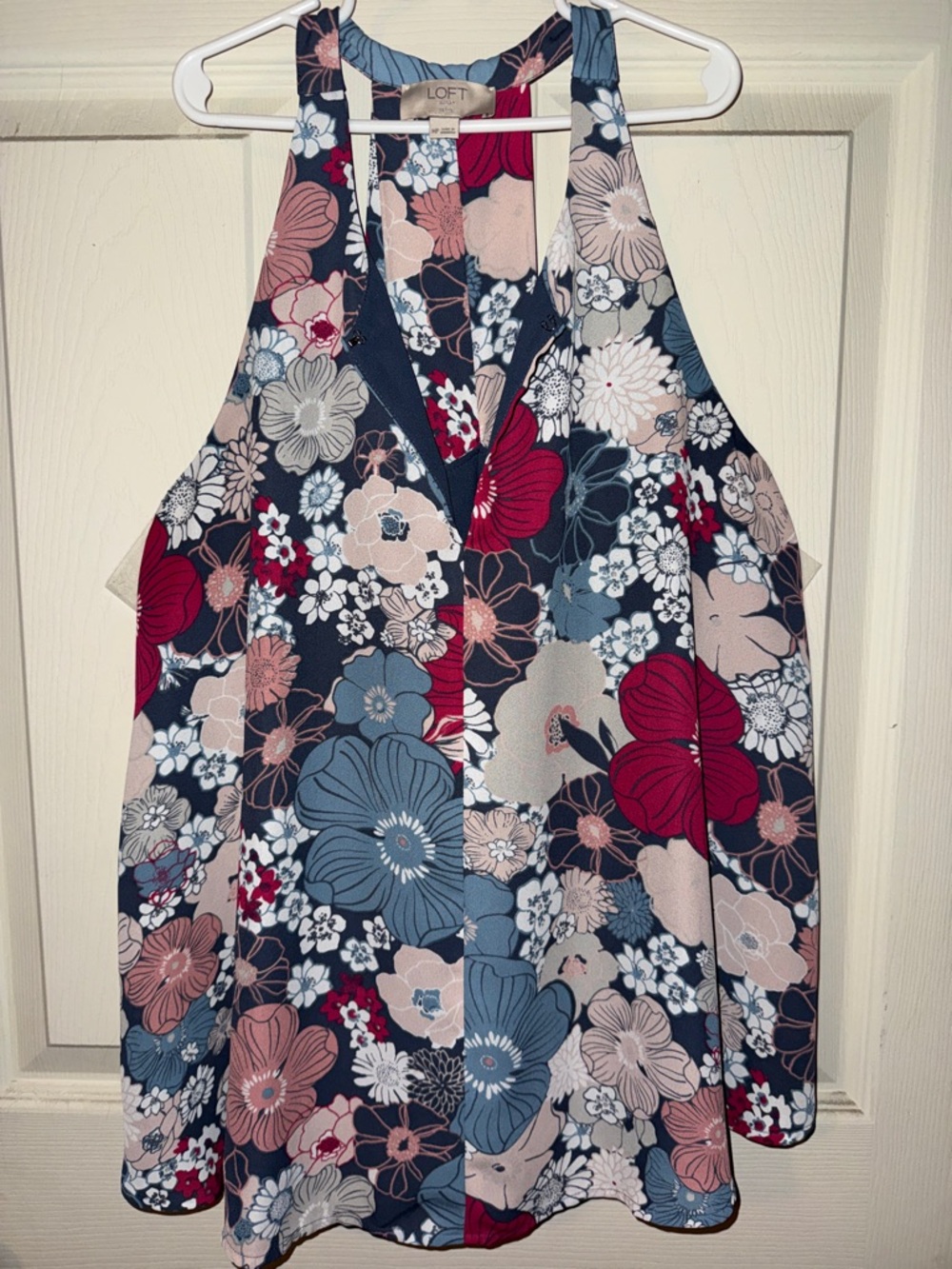 LOFT Navy Floral Halter Tank with Multicolor Blooms